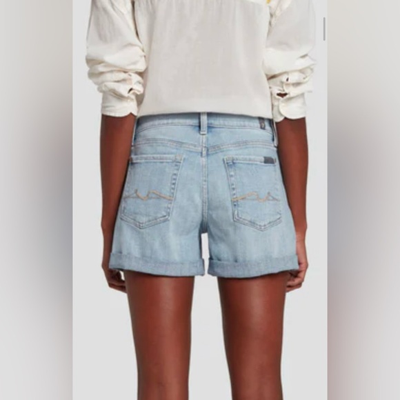 NWT 7 For ManKind Broken Twill Mid Roll Denim Shorts Coco Drive Size 26 - Picture 2 of 16